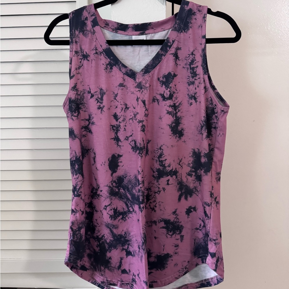 Women's Sleeveless V-Neck Tie-Dye Tank Top - Pink/Black